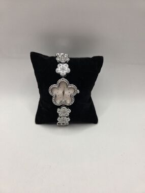 1699. Techno Pave Silver Tone Floral Bracelet Watch